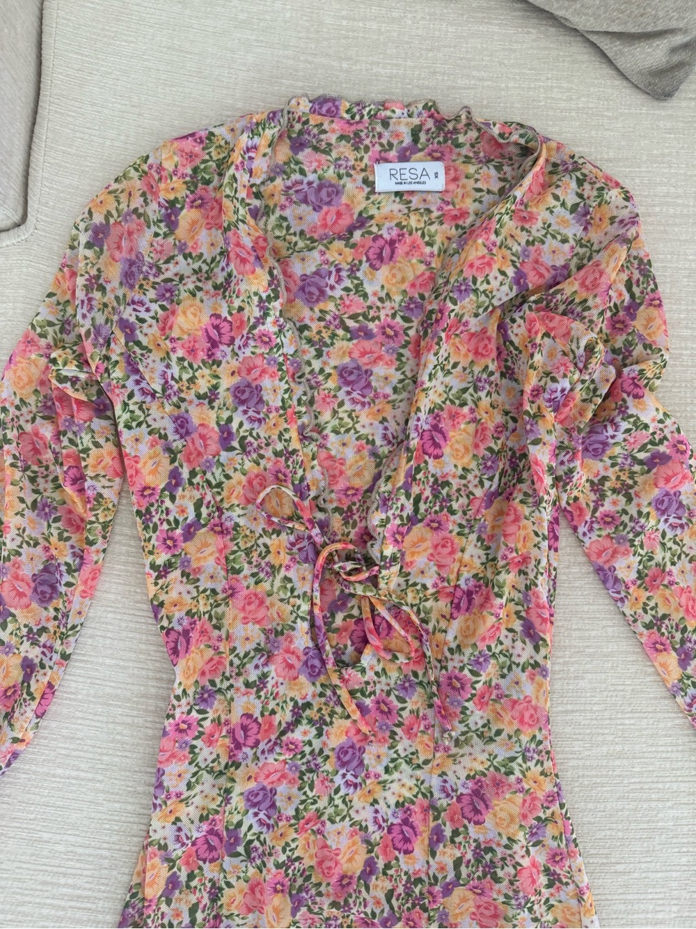 RESA Pink, Purple & Yellow Floral Long-Sleeve Wrap Dress - Picture 3 of 3